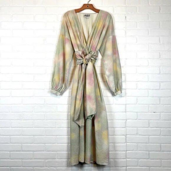 JUST Female Nikki Pastel Seersucker midi Maxi Dress Tie Dye Obi Robe Kimono  MED - Picture 8 of 12